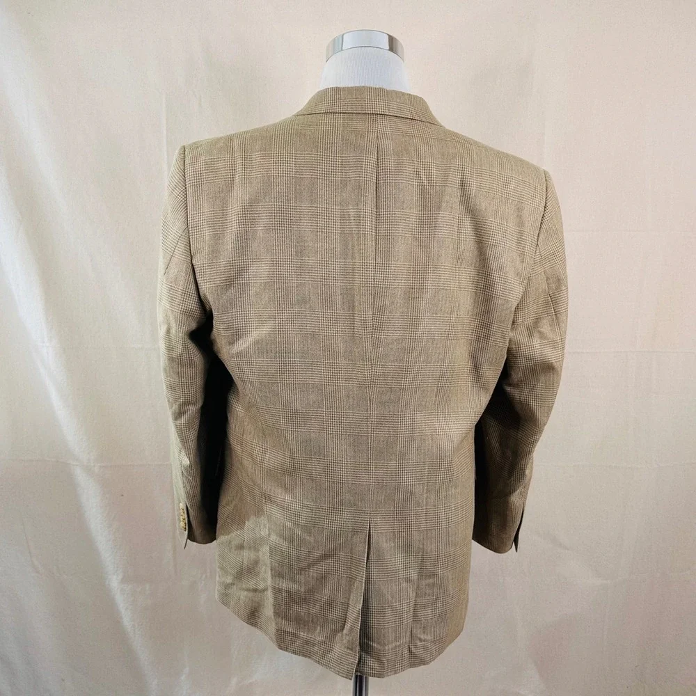 Jos. A. Bank 42S Sport Coat Silk Wool Beige Glen Plaid Two Button Lined Vented